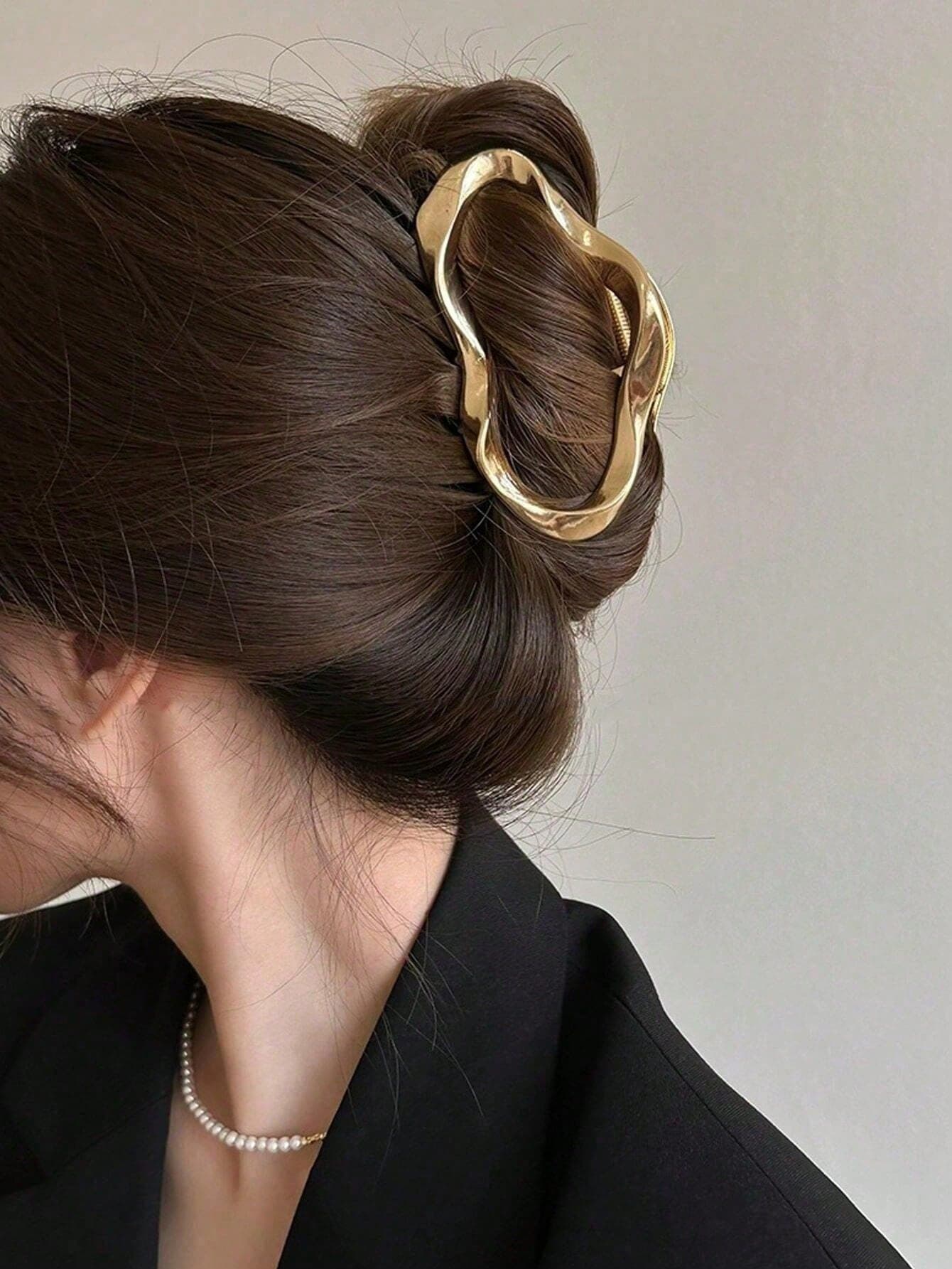 1 Peça Presilha de Cabelo Grande em Liga de Ouro para Mulheres